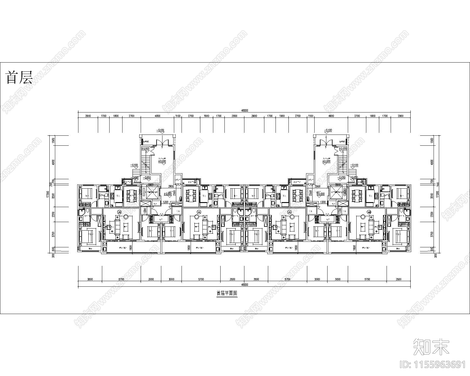 128南北通大面宽洋房全套图纸cad施工图下载【ID:1155963691】