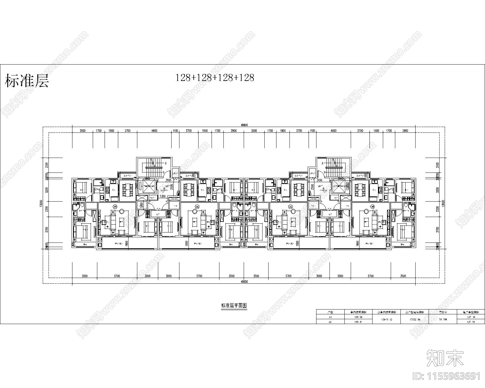 128南北通大面宽洋房全套图纸cad施工图下载【ID:1155963691】