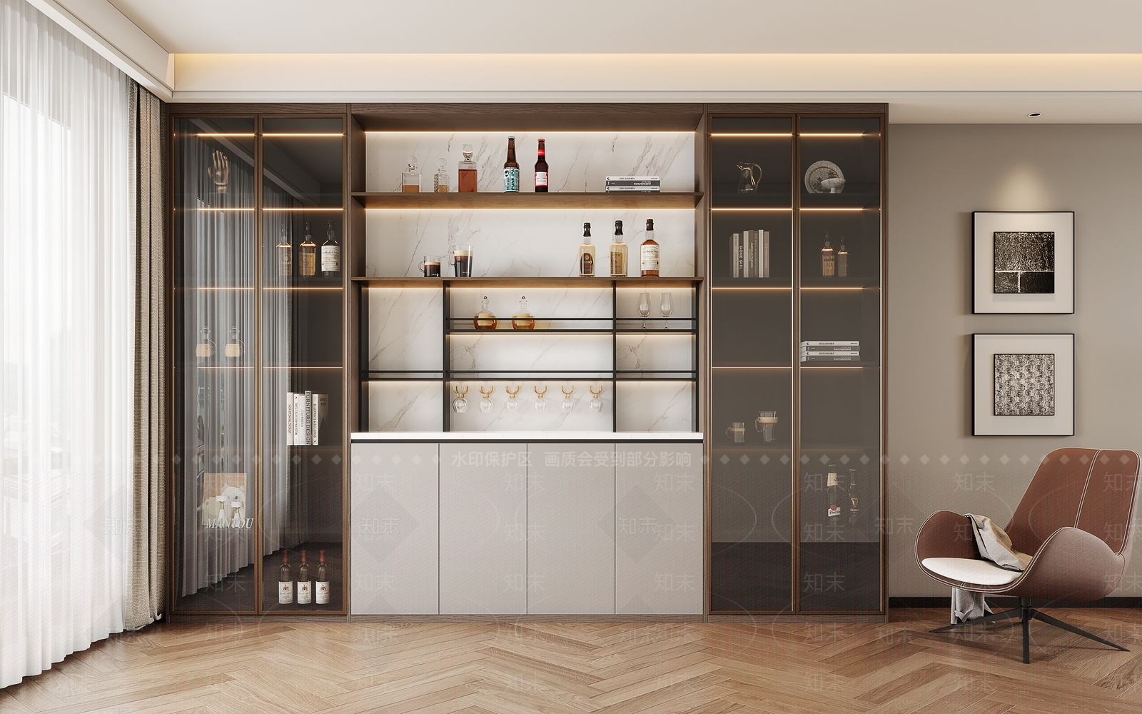 现代玻璃酒柜3D模型下载【ID:1155965723】
