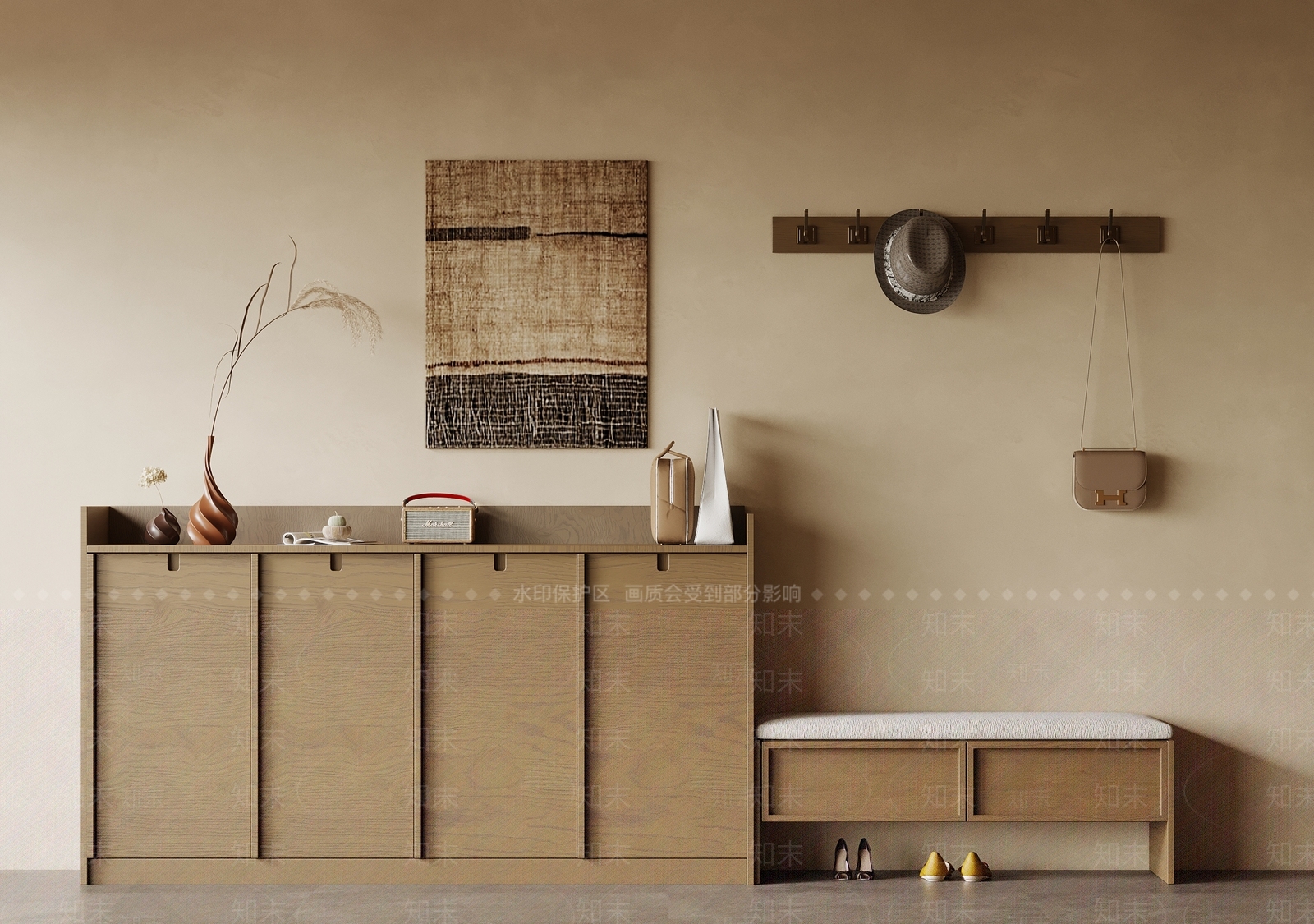 现代中古风鞋柜SU模型下载【ID:1155969828】