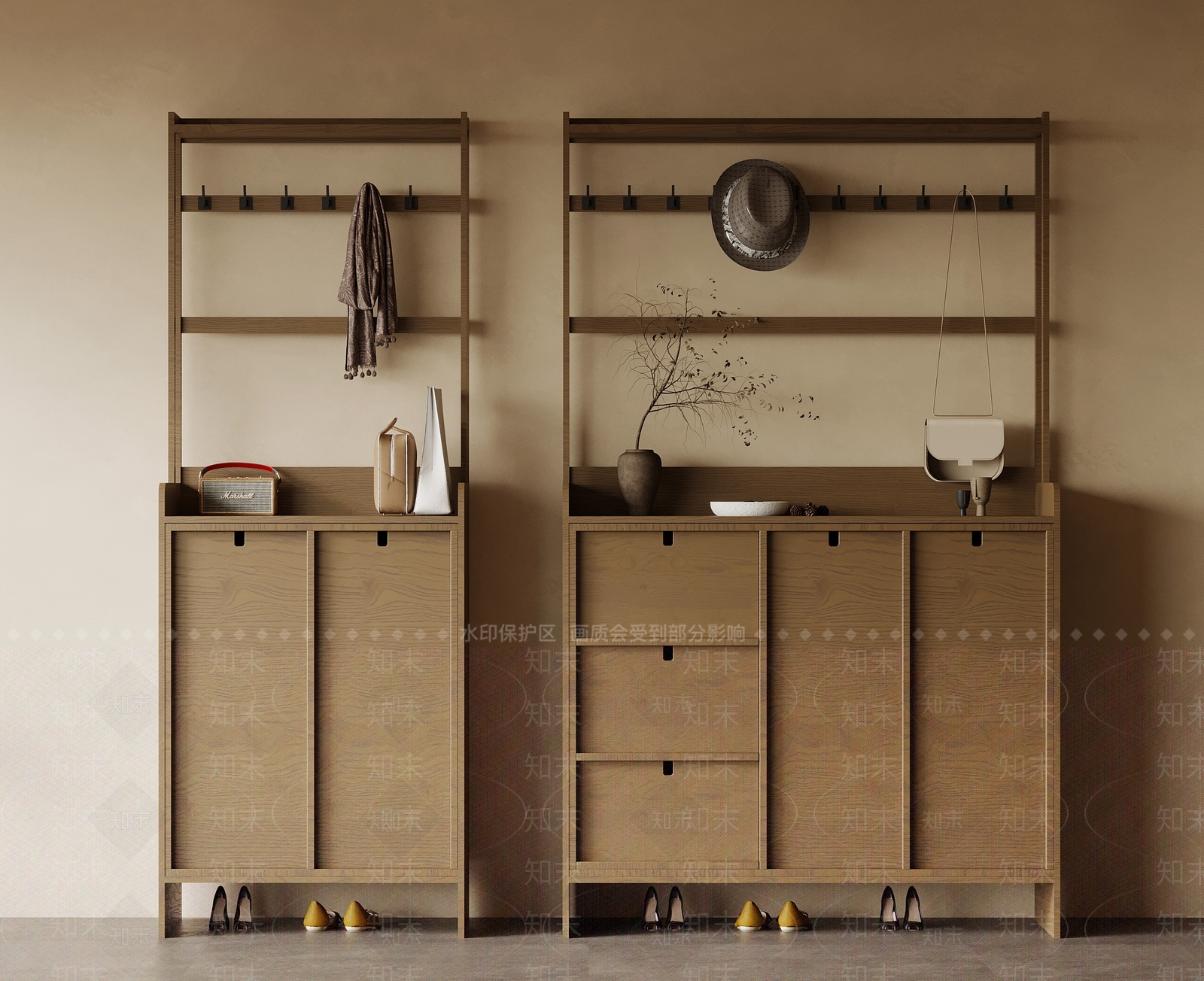 现代中古风鞋柜SU模型下载【ID:1155970588】