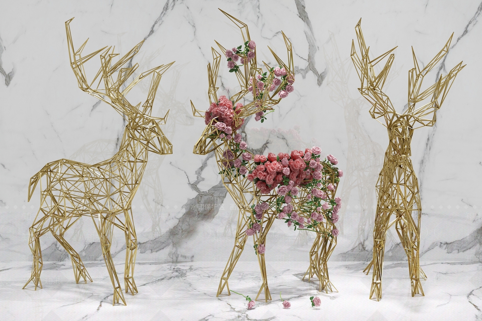 现代框架驯鹿鲜花摆件3D模型下载【ID:1155976385】
