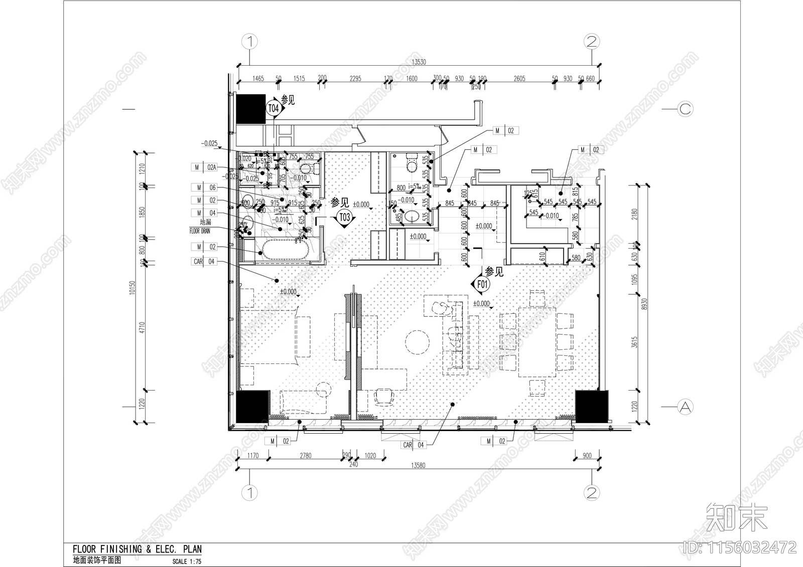 希尔顿酒店豪华家庭套间室内精装修cad施工图下载【ID:1156032472】