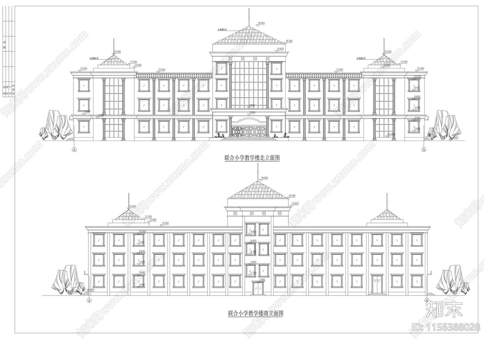 小学教学综合楼建筑图cad施工图下载【ID:1156388028】