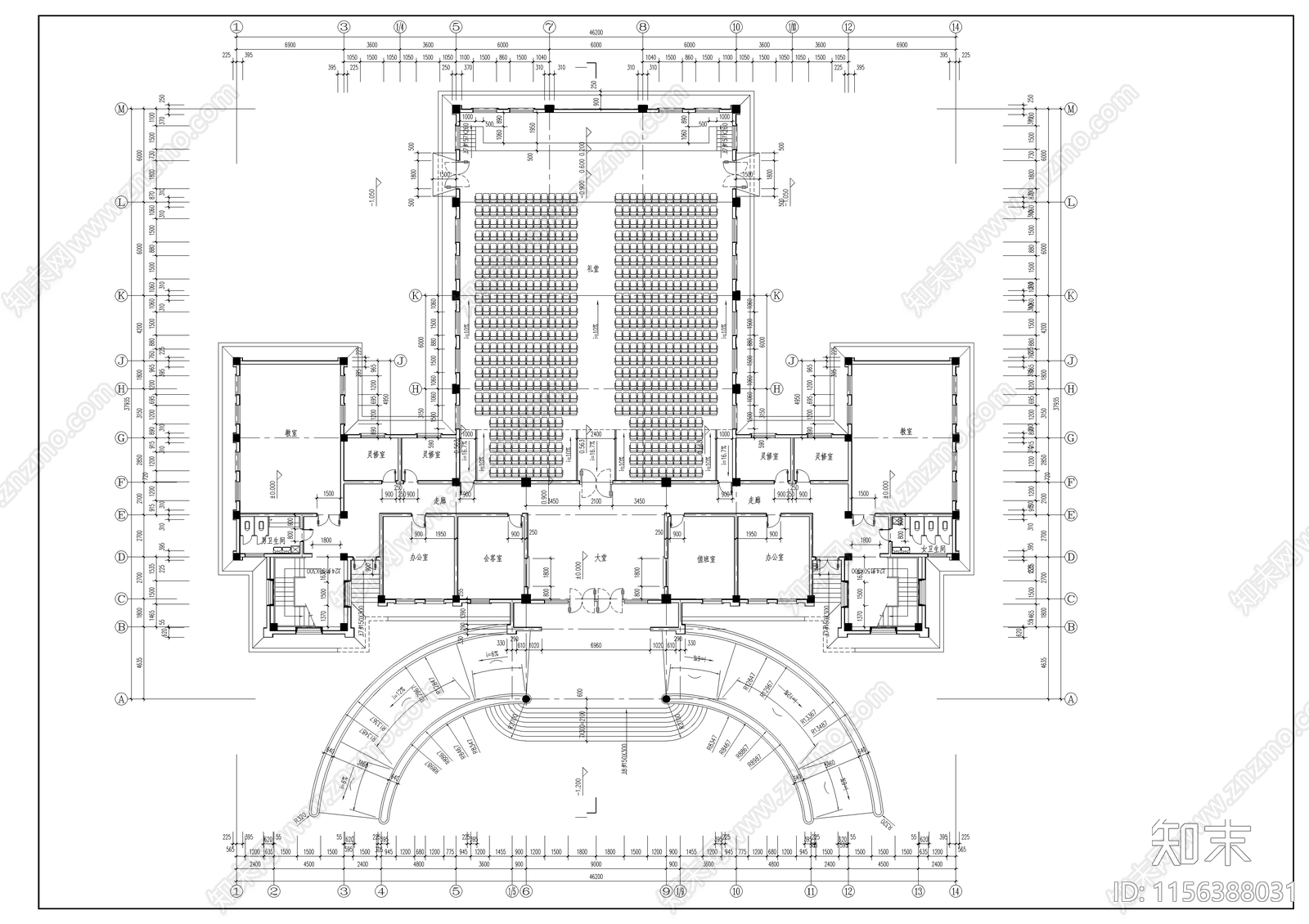 圣经学校cad施工图下载【ID:1156388031】