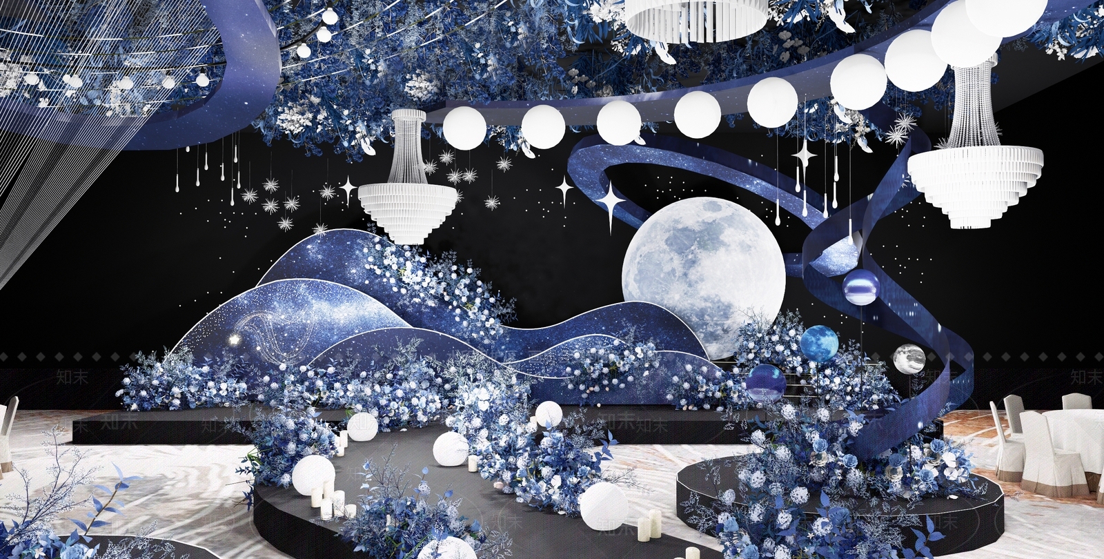 现代星空婚礼宴会厅SU模型下载【ID:1155978762】