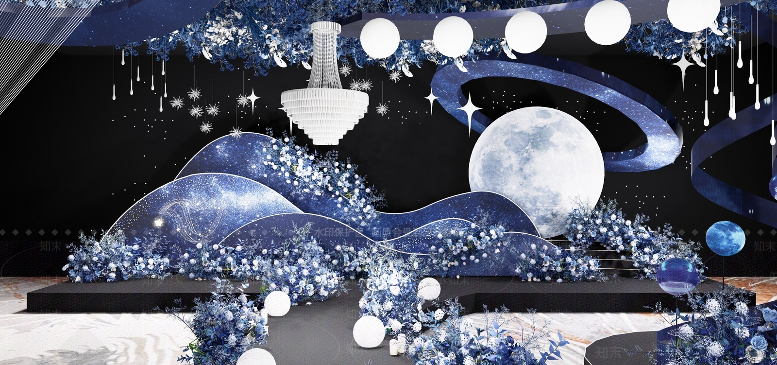 现代星空婚礼宴会厅SU模型下载【ID:1155978762】