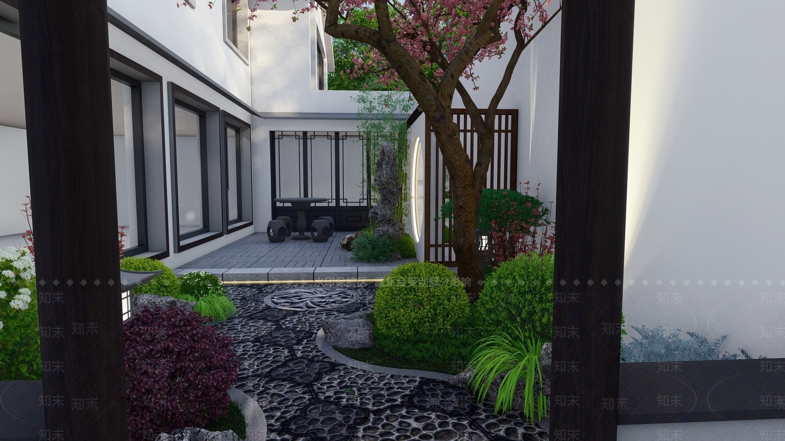 新中式景观庭院SU模型下载【ID:1155985366】