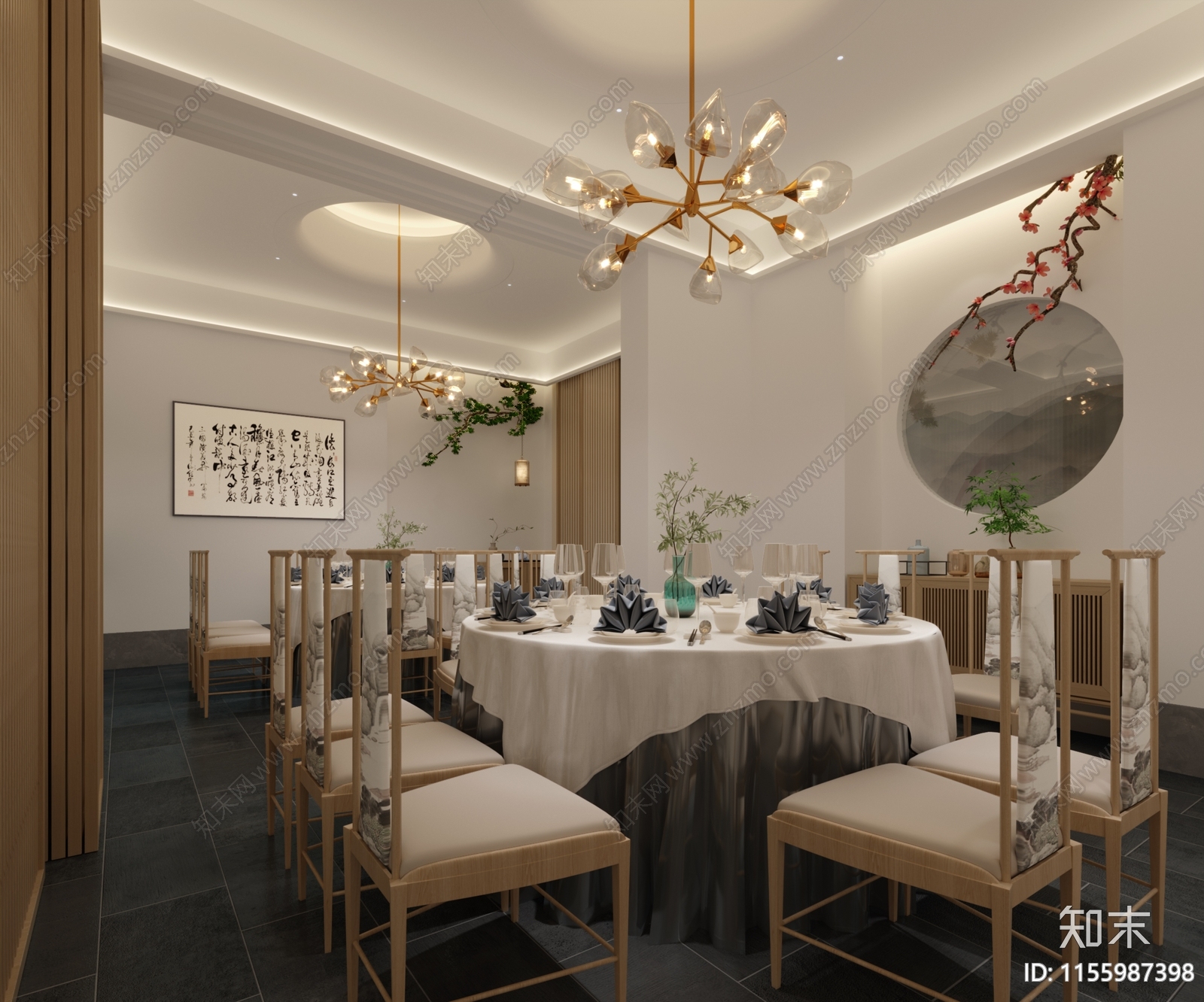 新中式餐饮包厢3D模型下载【ID:1155987398】