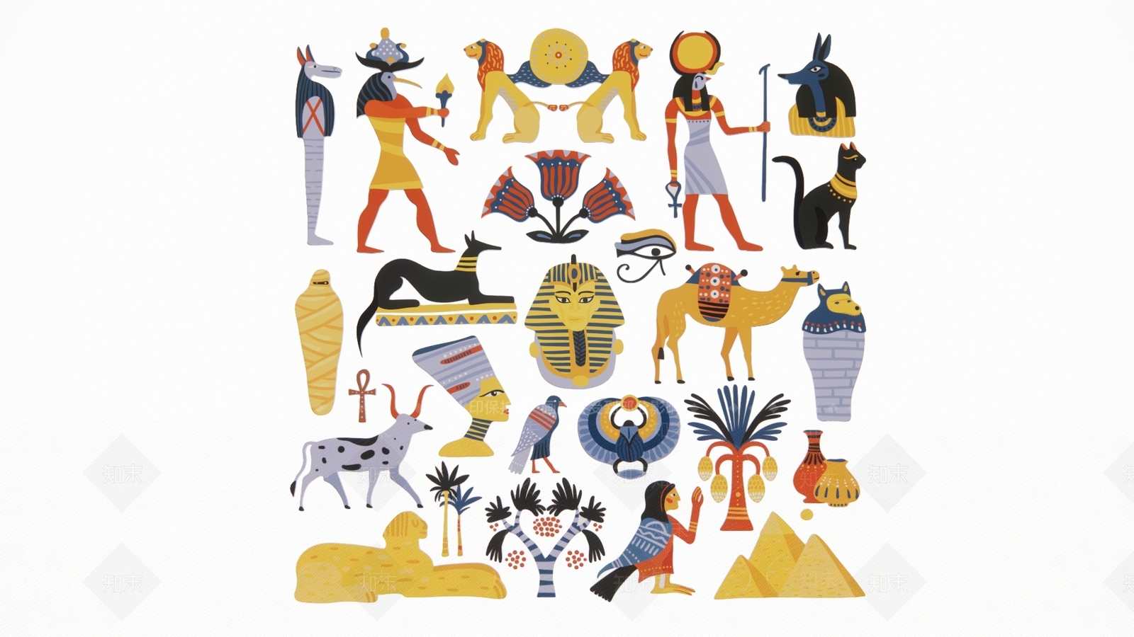 2D现代卡通埃及金字塔狮身人面法老艳后宫殿壁画剪影SU模型下载【ID:1155988788】