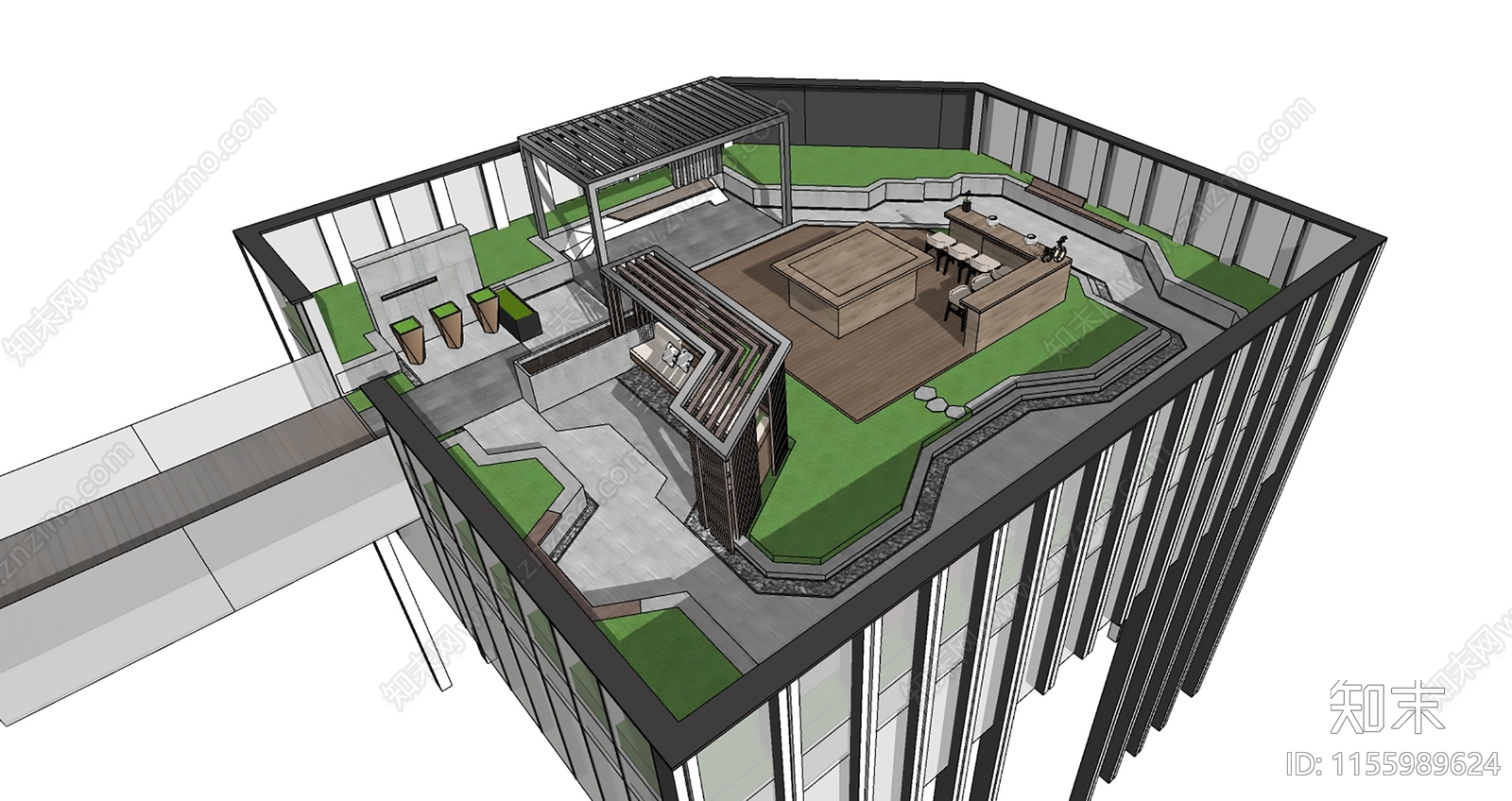 现代屋顶花园SU模型下载【ID:1155989624】
