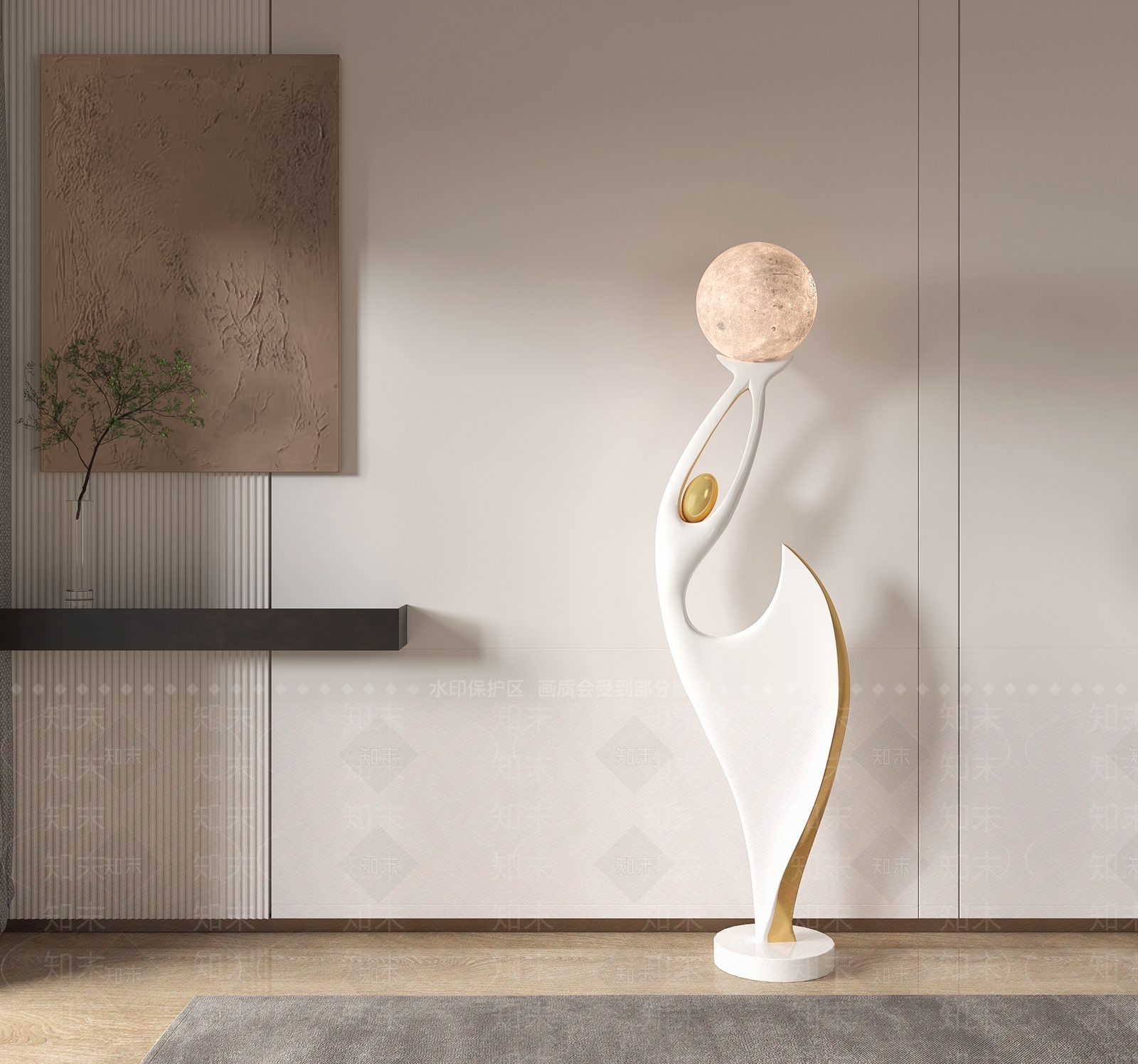 现代抽象人物装置雕塑落地灯SU模型下载【ID:1155991304】