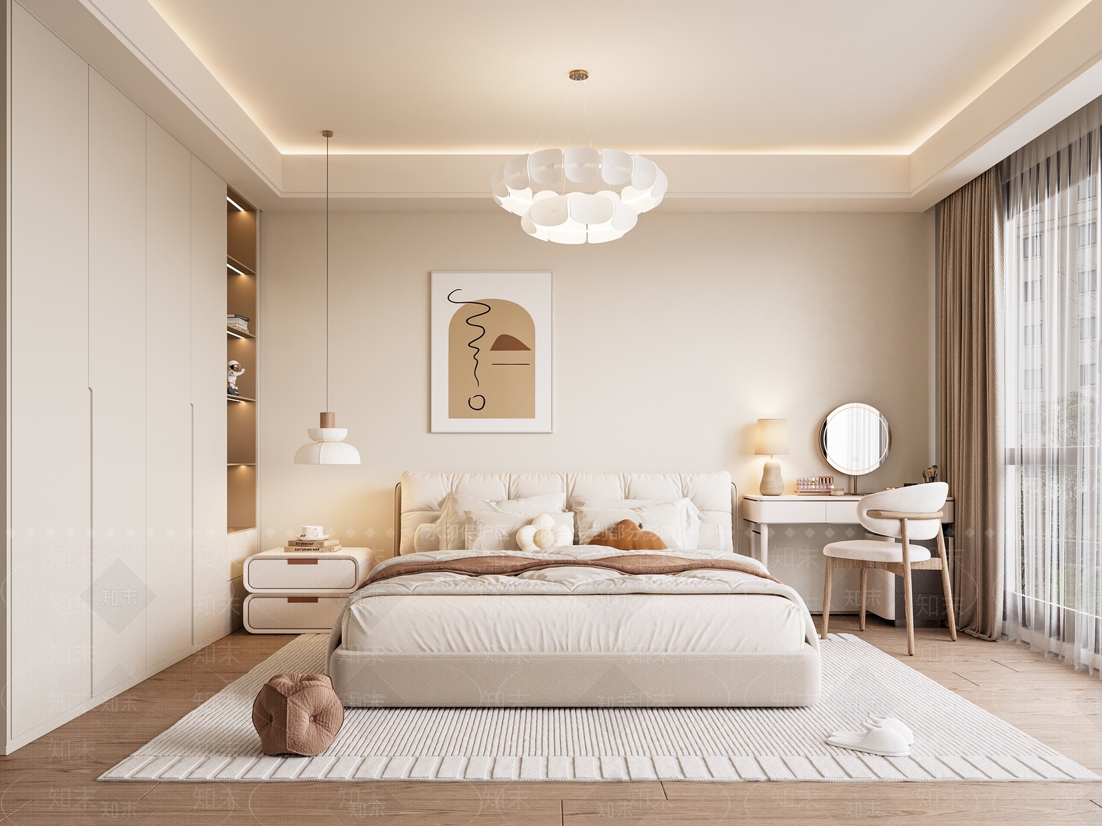 现代奶油风卧室3D模型下载【ID:1155993953】