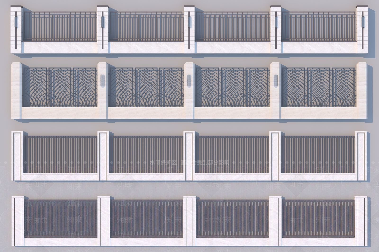 现代铁艺围墙3D模型下载【ID:1155996618】