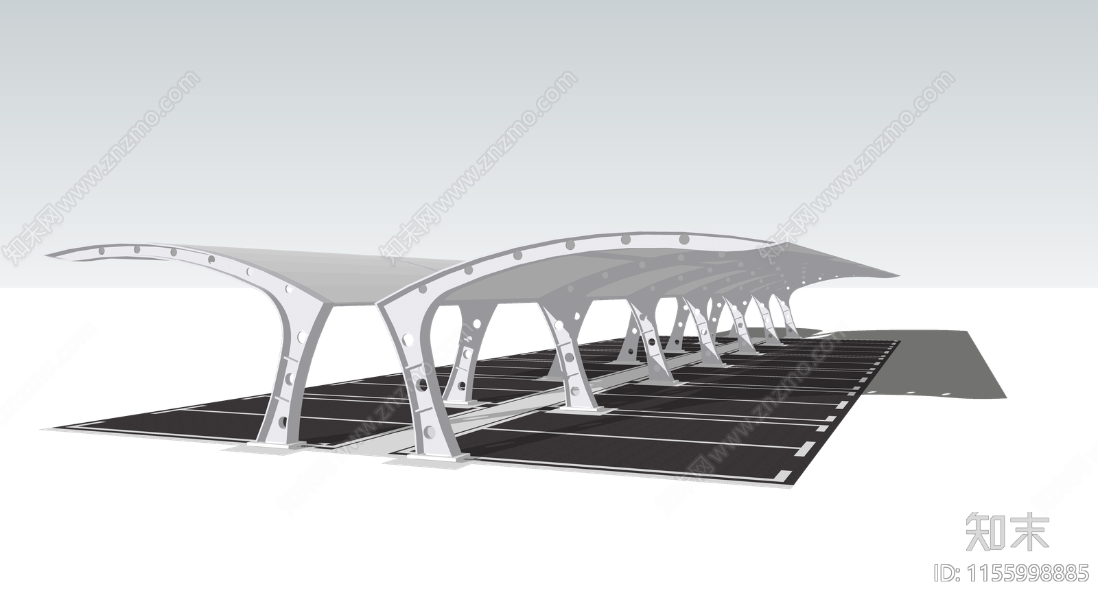 现代张拉膜车棚SU模型下载【ID:1155998885】
