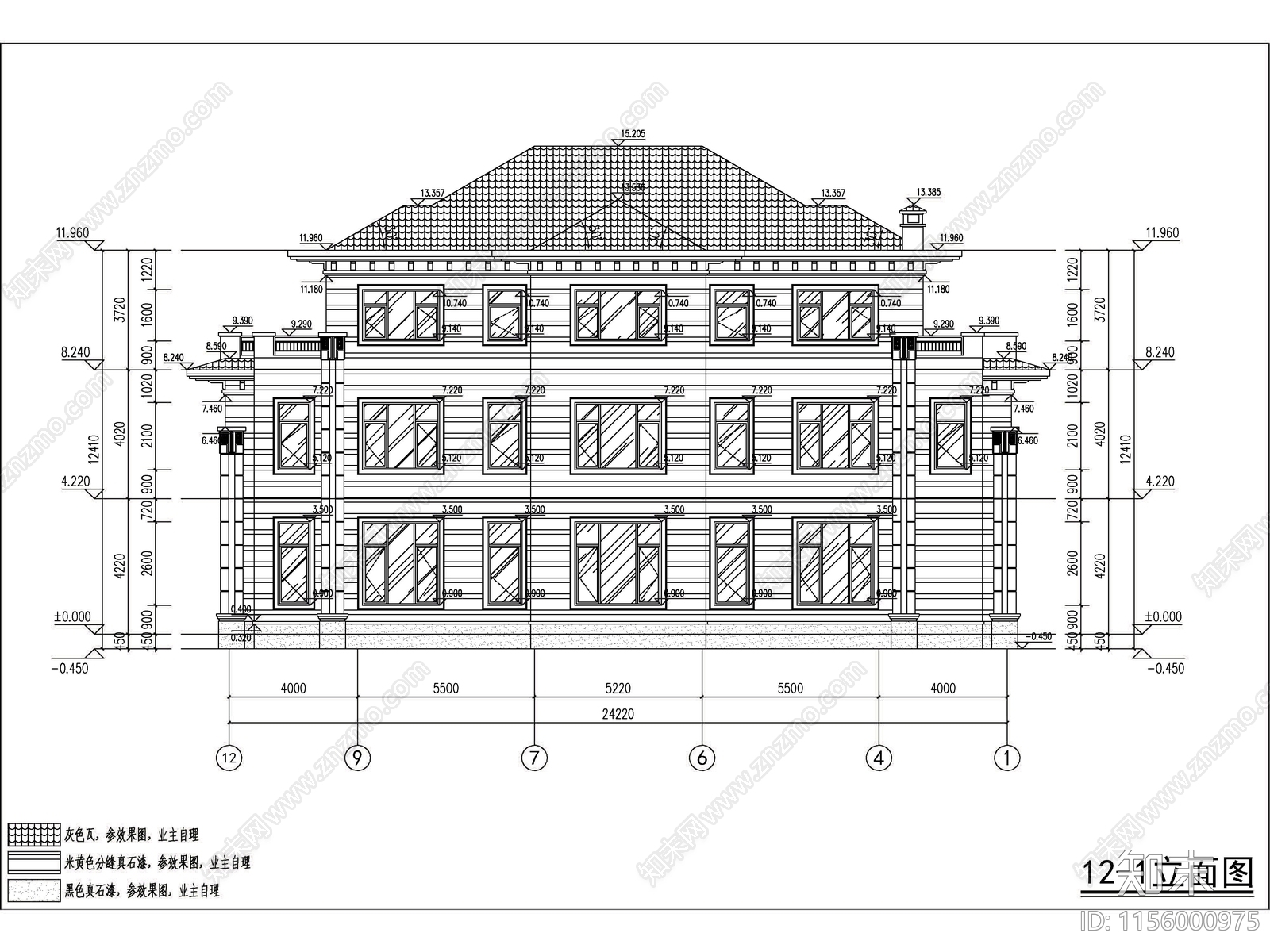 新中式三层独栋别墅建筑施工图下载【ID:1156000975】