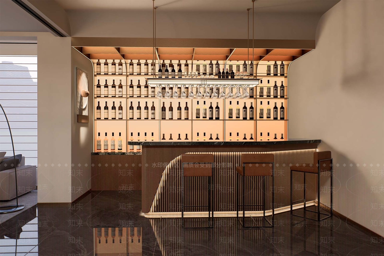 现代休闲区酒吧台SU模型下载【ID:1156209623】