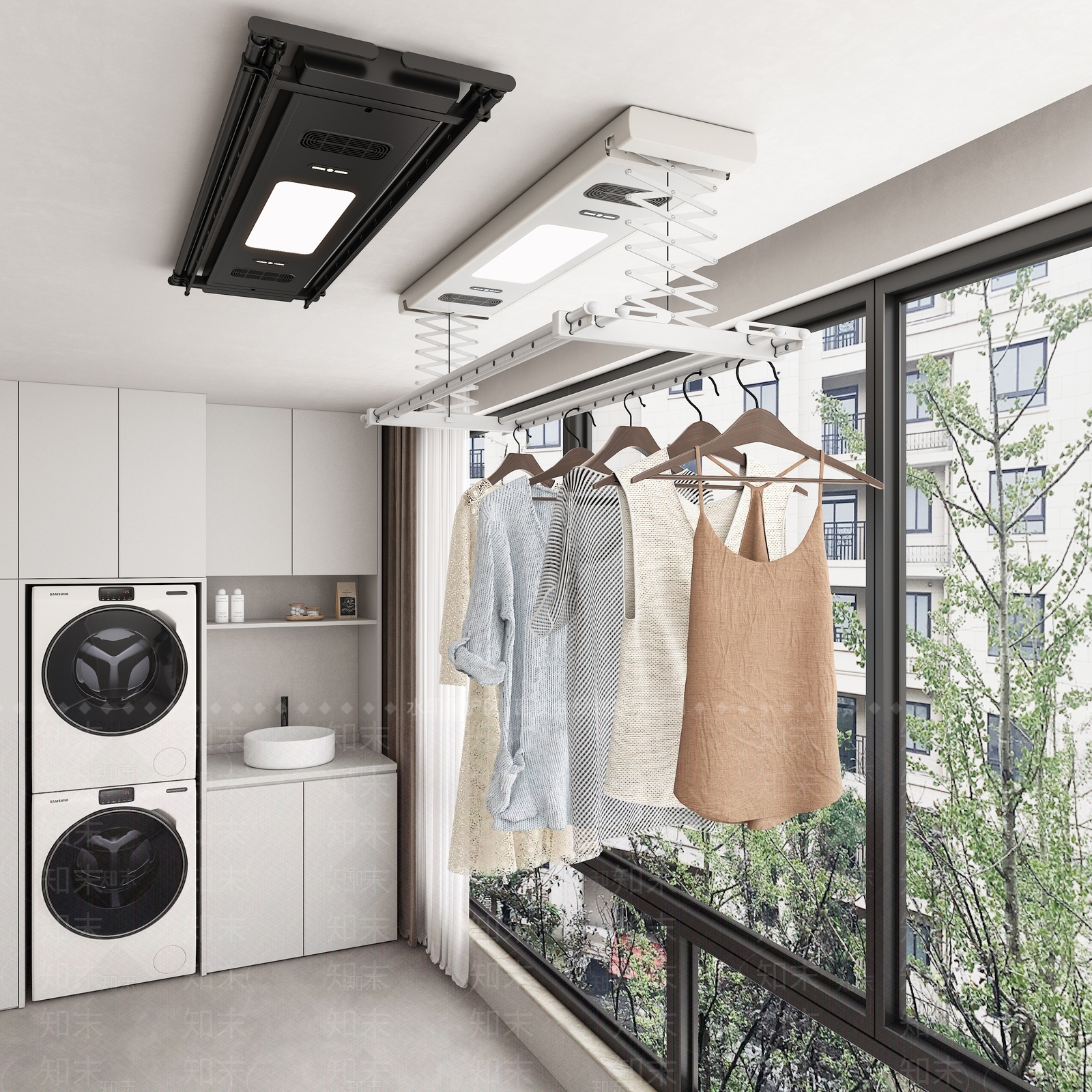 现代阳台电动升降晾衣架3D模型下载【ID:1156010468】