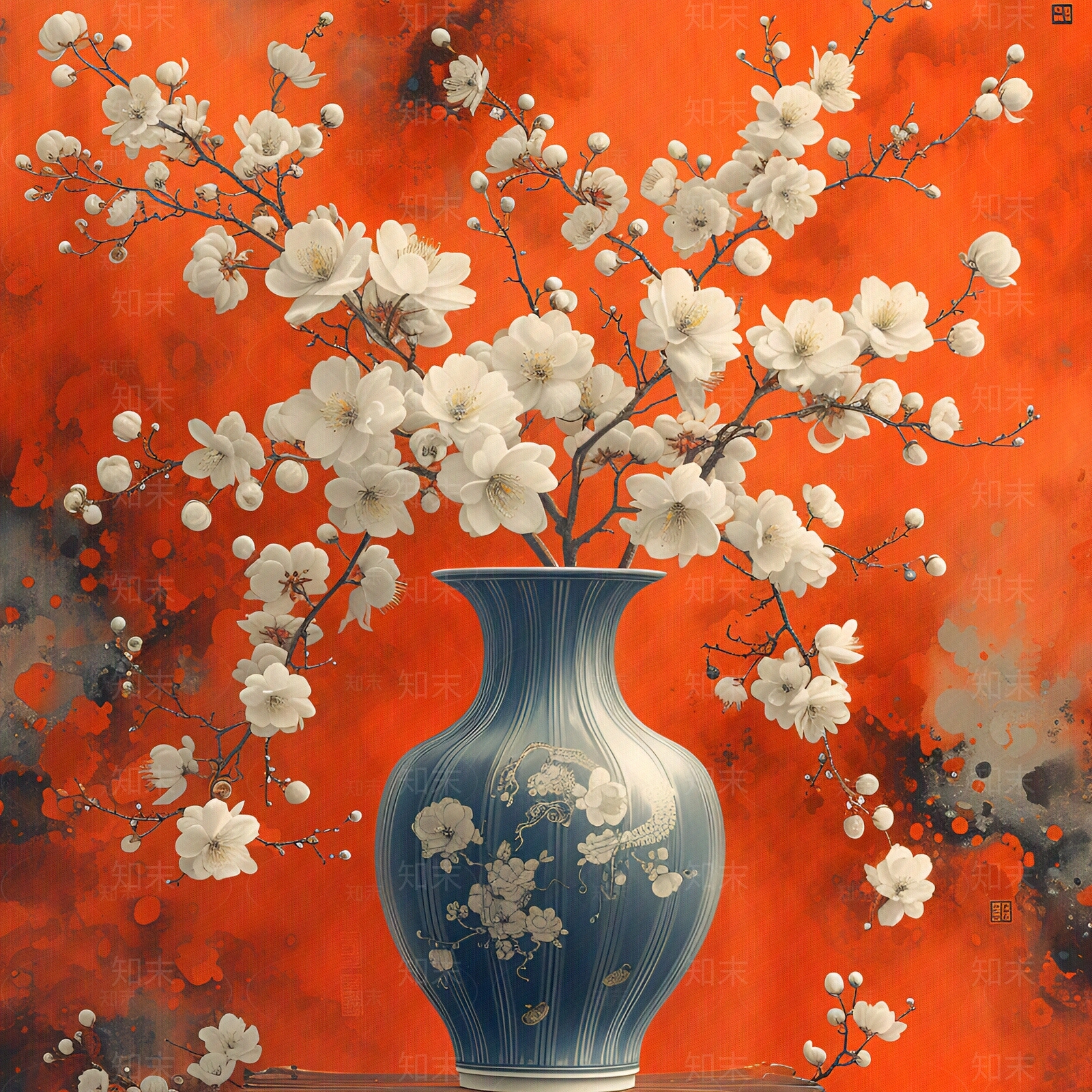 中式花瓶中白梅盛开装饰画贴图下载【ID:1156012052】