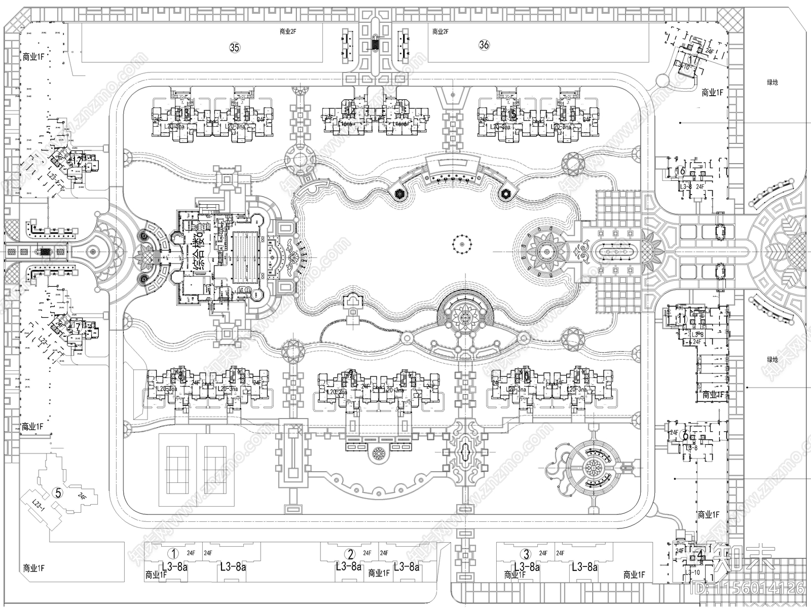 20套精选居住小区总平面方案施工图下载【ID:1156014126】