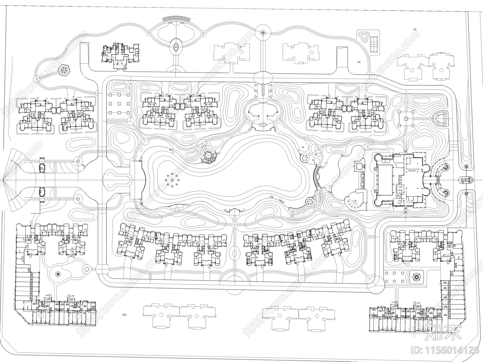 20套精选居住小区总平面方案施工图下载【ID:1156014126】