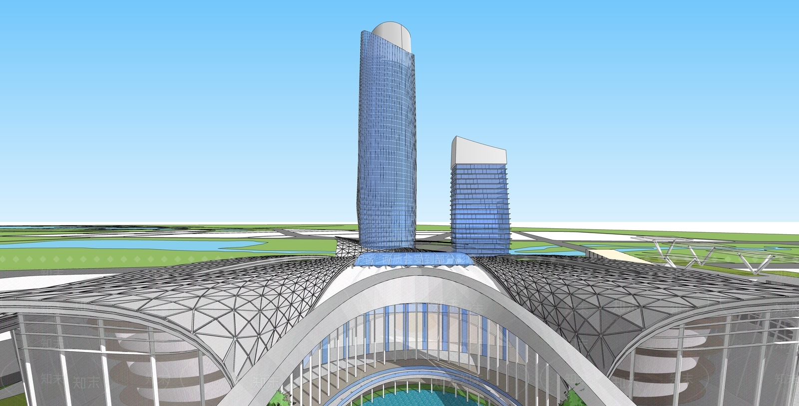 现代剧院建筑SU模型下载【ID:1156014170】