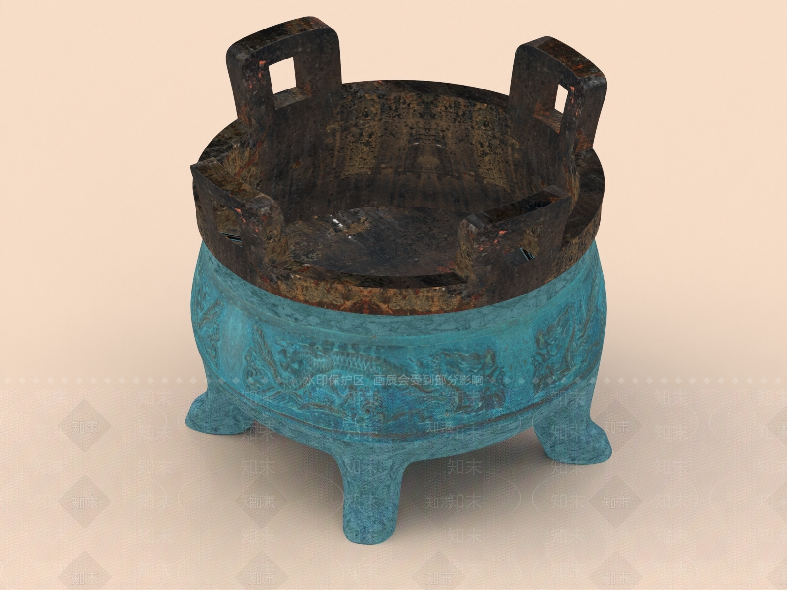 中式青铜鼎3D模型下载【ID:1156014639】
