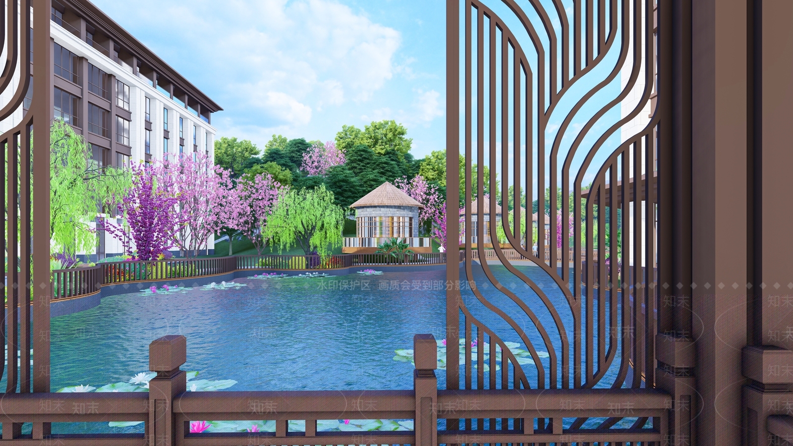 新中式五星级度假酒店SU模型下载【ID:1156015188】