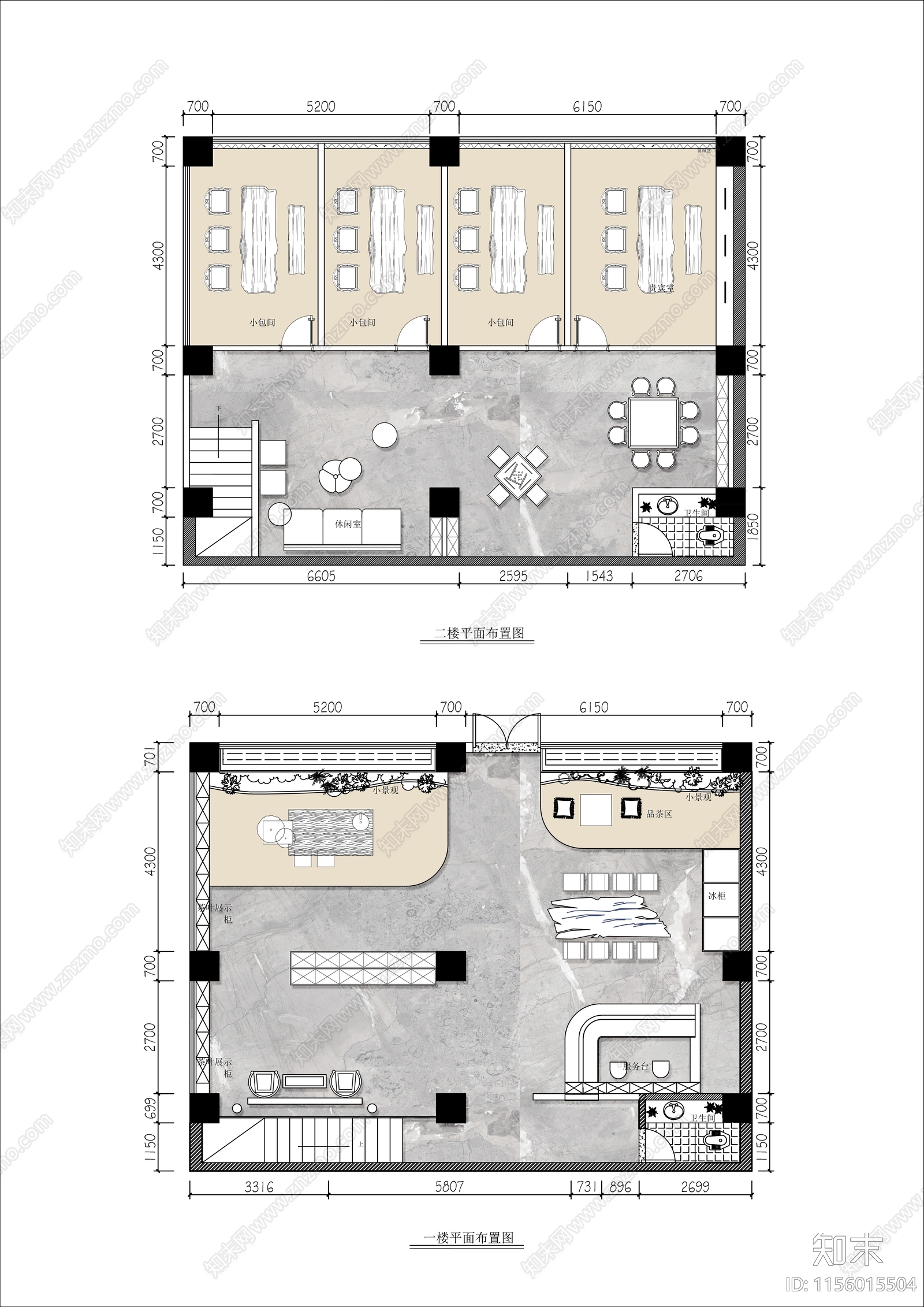 240㎡两层茶叶店茶楼平面布置图施工图下载【ID:1156015504】