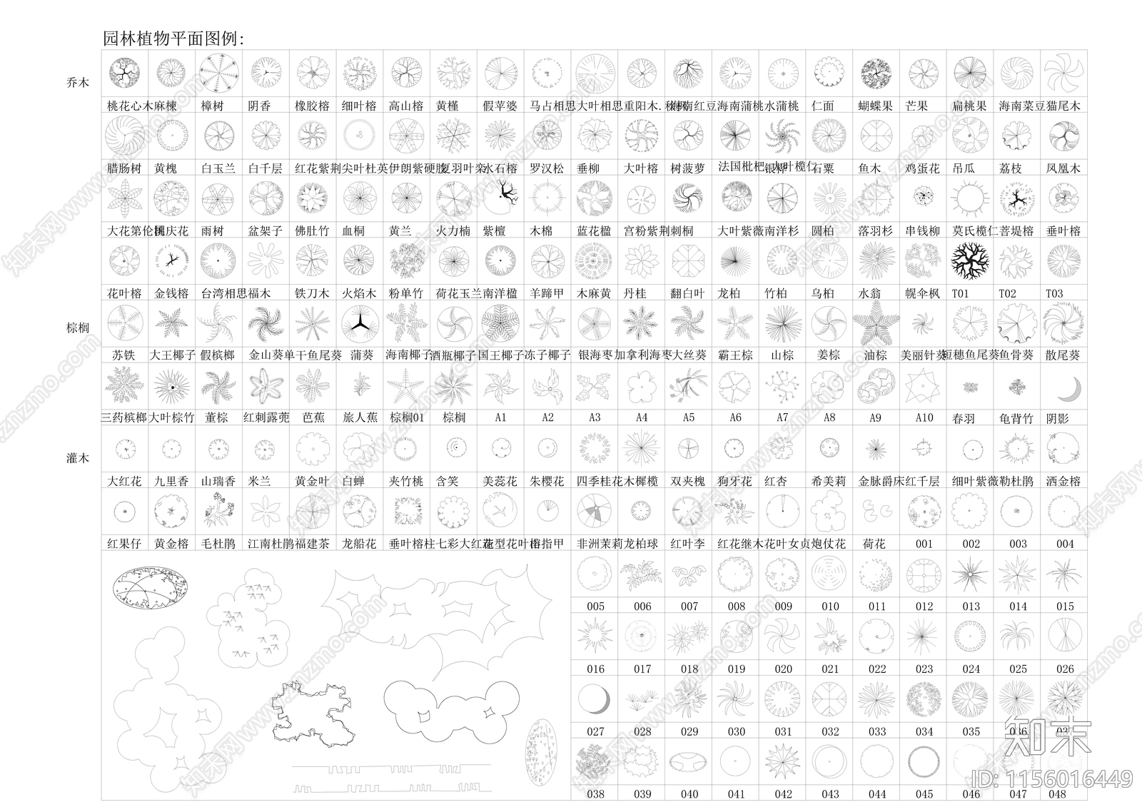 2024精选园林景观植物平面图例大全施工图下载【ID:1156016449】