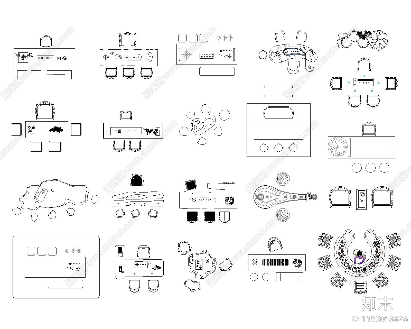 茶桌椅茶台施工图下载【ID:1156018478】