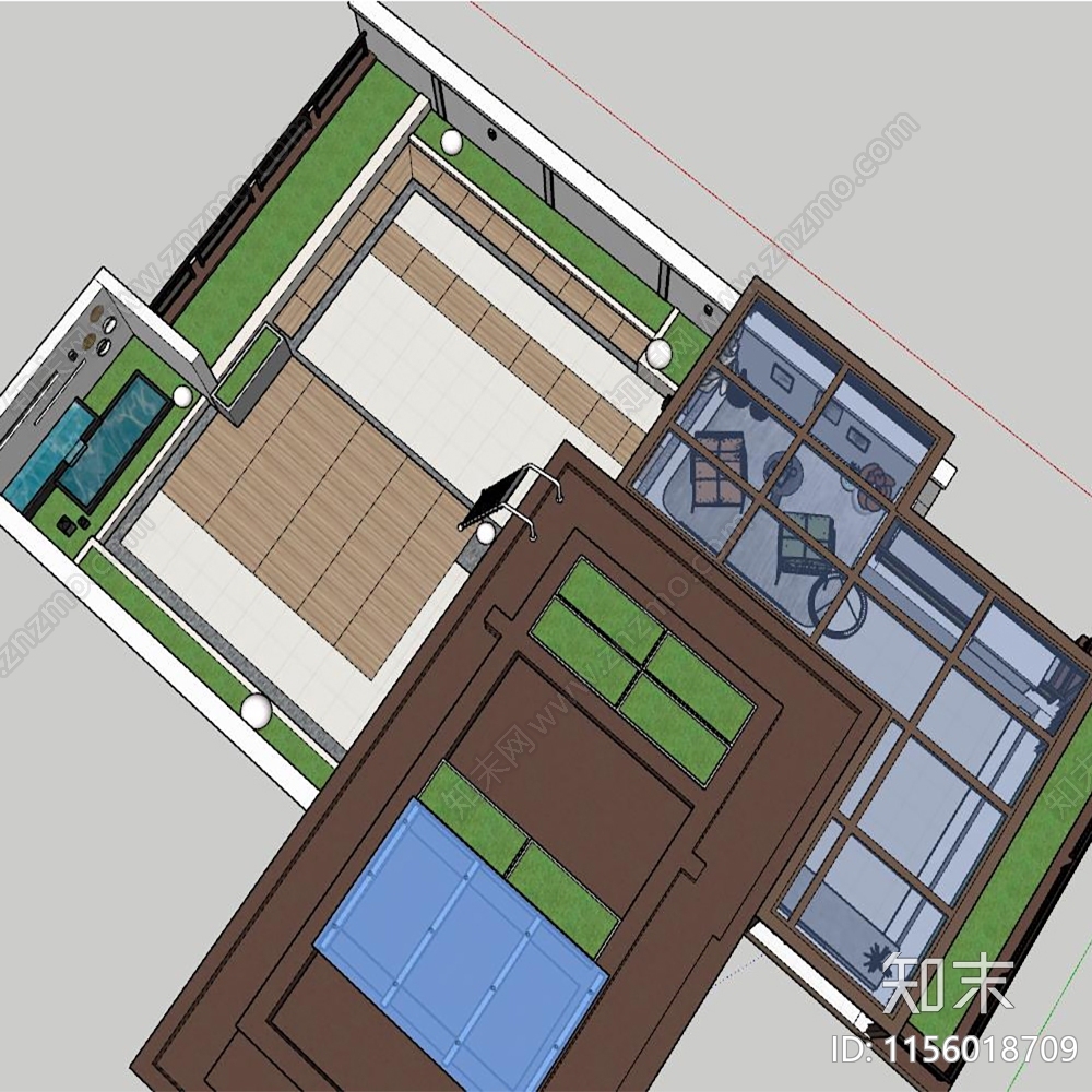 现代屋顶花园SU模型下载【ID:1156018709】