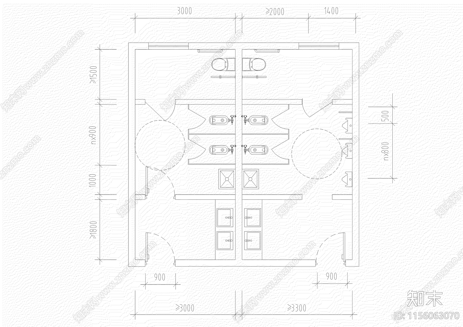 公厕平面布置图CADcad施工图下载【ID:1156063070】