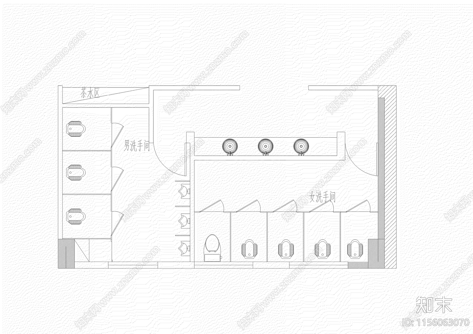 公厕平面布置图CADcad施工图下载【ID:1156063070】