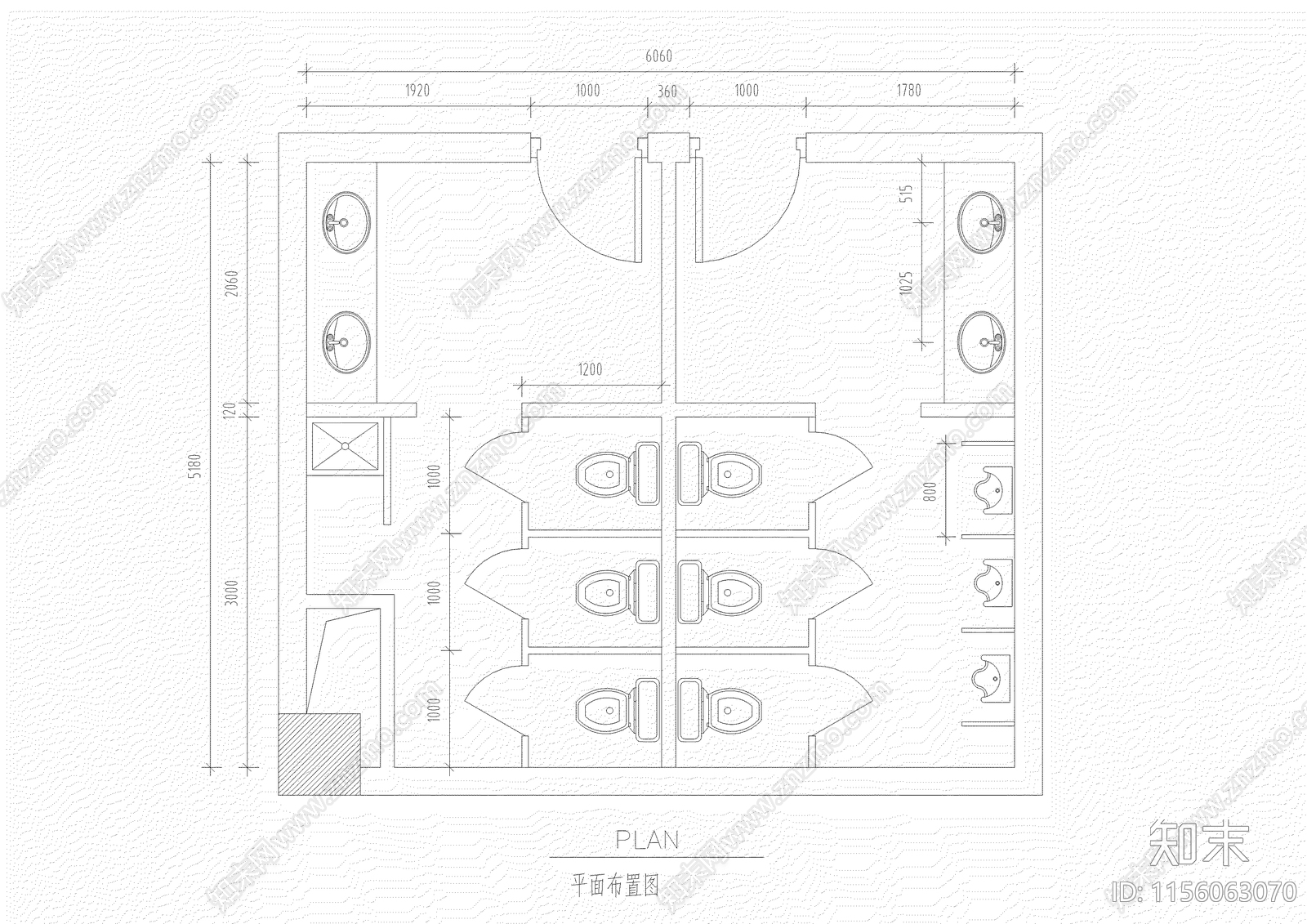 公厕平面布置图CADcad施工图下载【ID:1156063070】