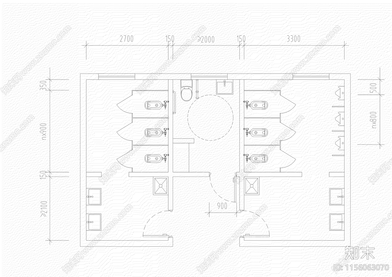 公厕平面布置图CADcad施工图下载【ID:1156063070】