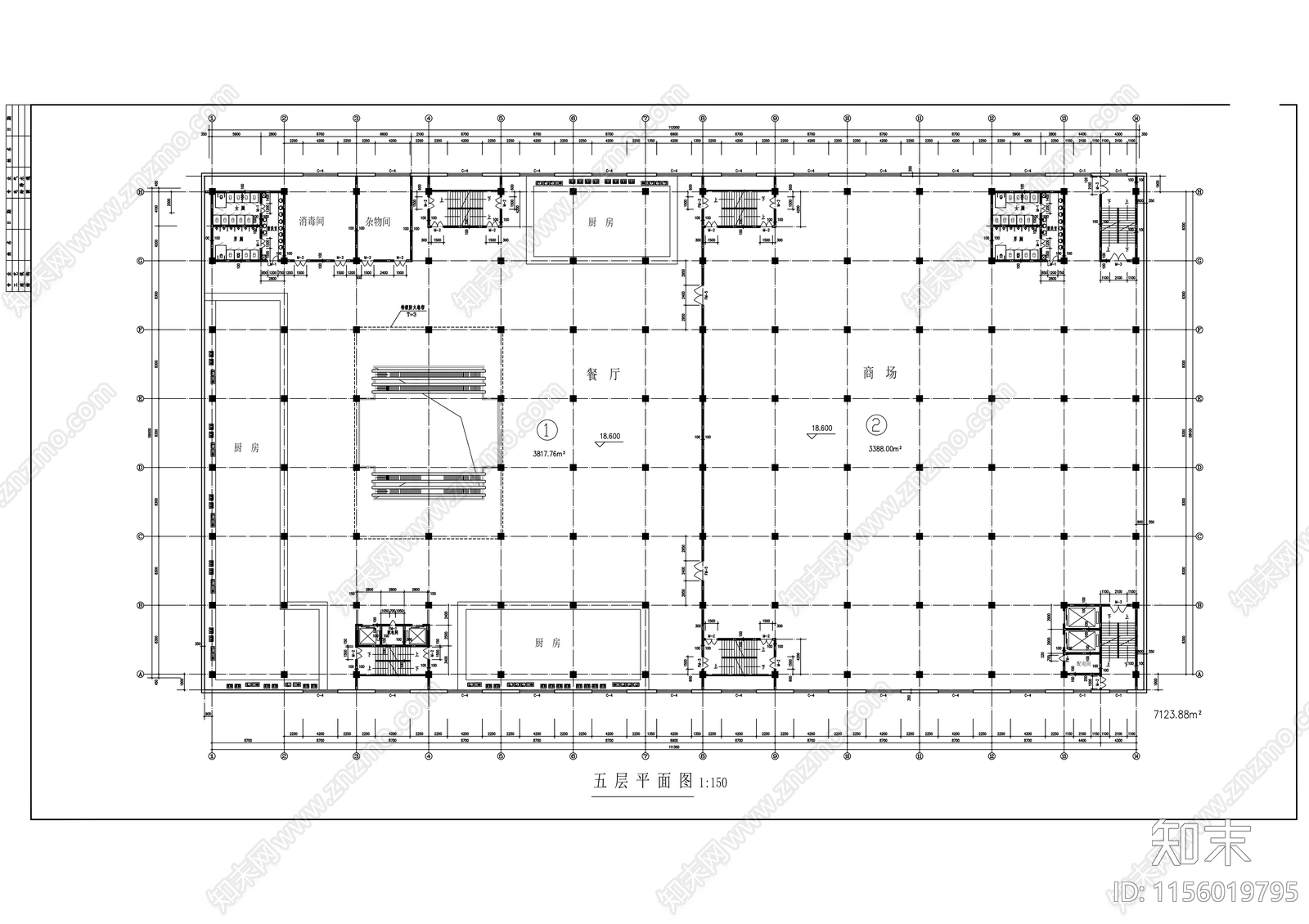 商场平面建筑图cad施工图下载【ID:1156019795】