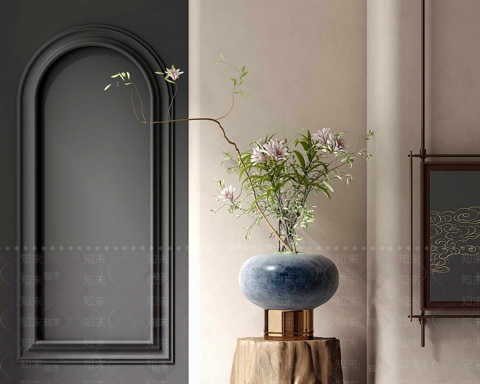 新中式陶罐花瓶花艺SU模型下载【ID:1156019870】