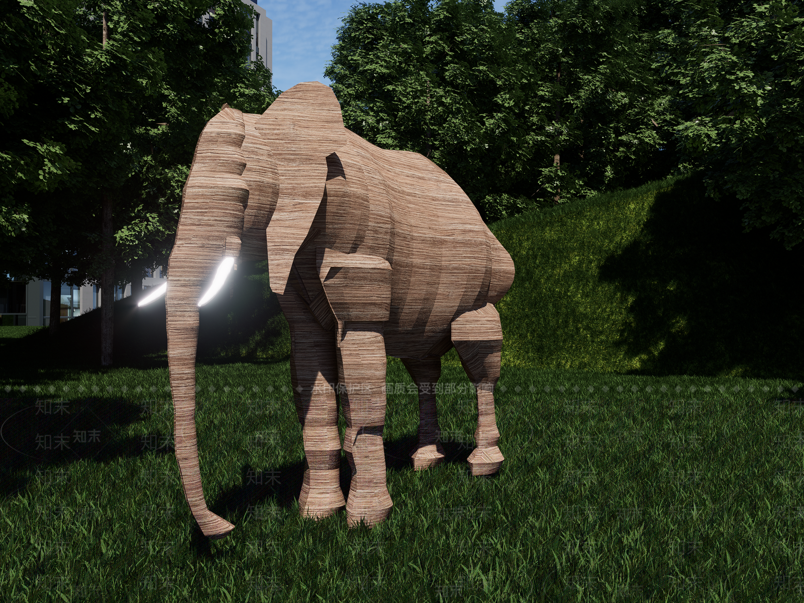 现代木头大象雕塑SU模型下载【ID:1156019946】