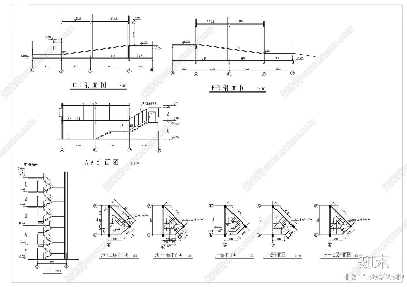 商业大厦建筑图cad施工图下载【ID:1156022549】