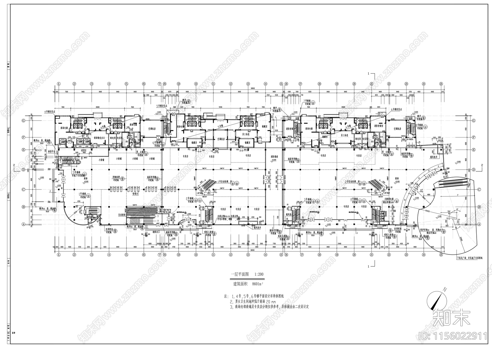 天津某商场建筑设计cad施工图下载【ID:1156022911】