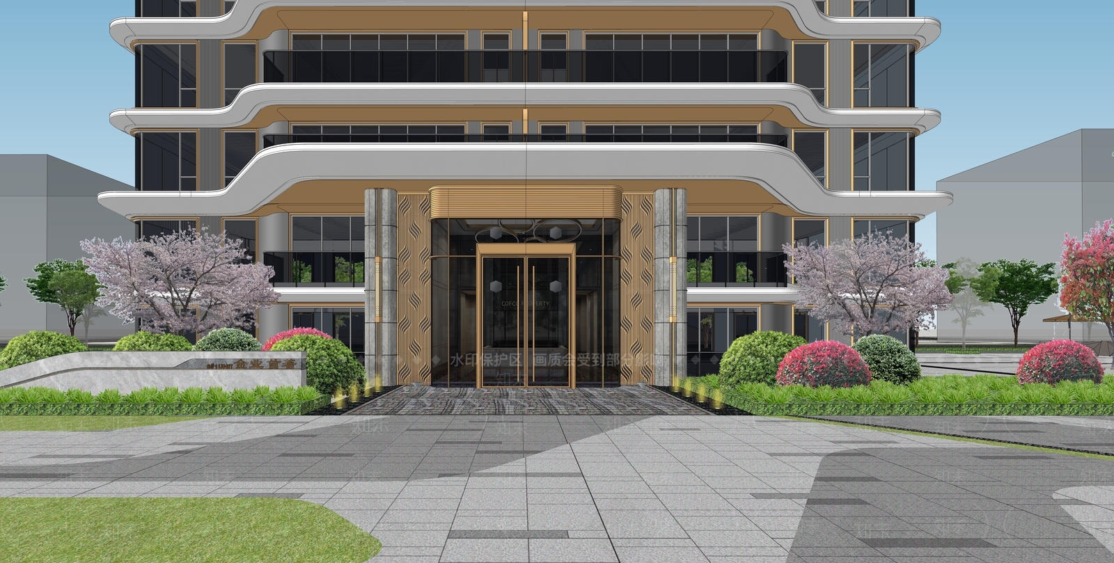 现代高层洋房门头SU模型下载【ID:1156025324】