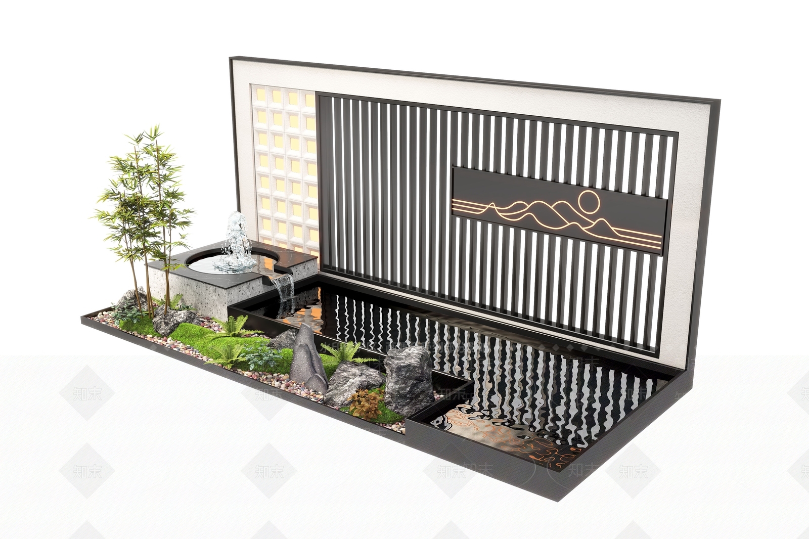 现代水景墙3D模型下载【ID:1156028421】