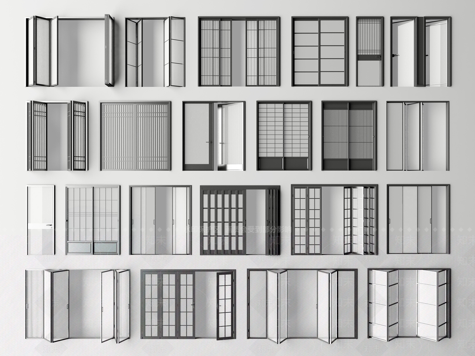 日式玻璃折叠门3D模型下载【ID:1156031508】