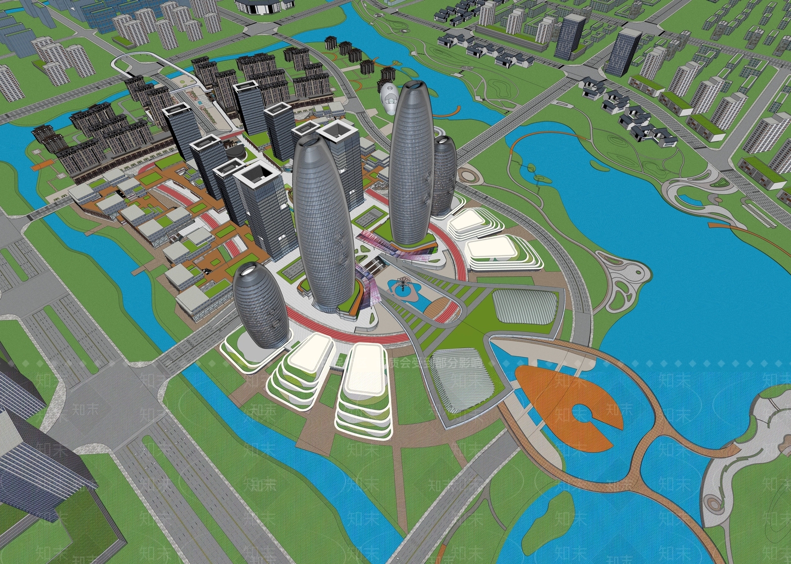 现代城市鸟瞰SU模型下载【ID:1156033422】