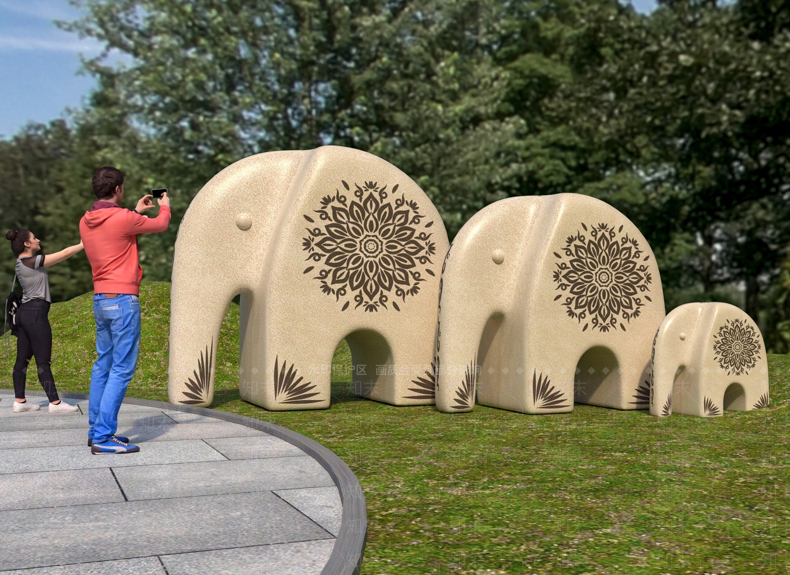 东南亚大象景观雕塑SU模型下载【ID:1156036015】