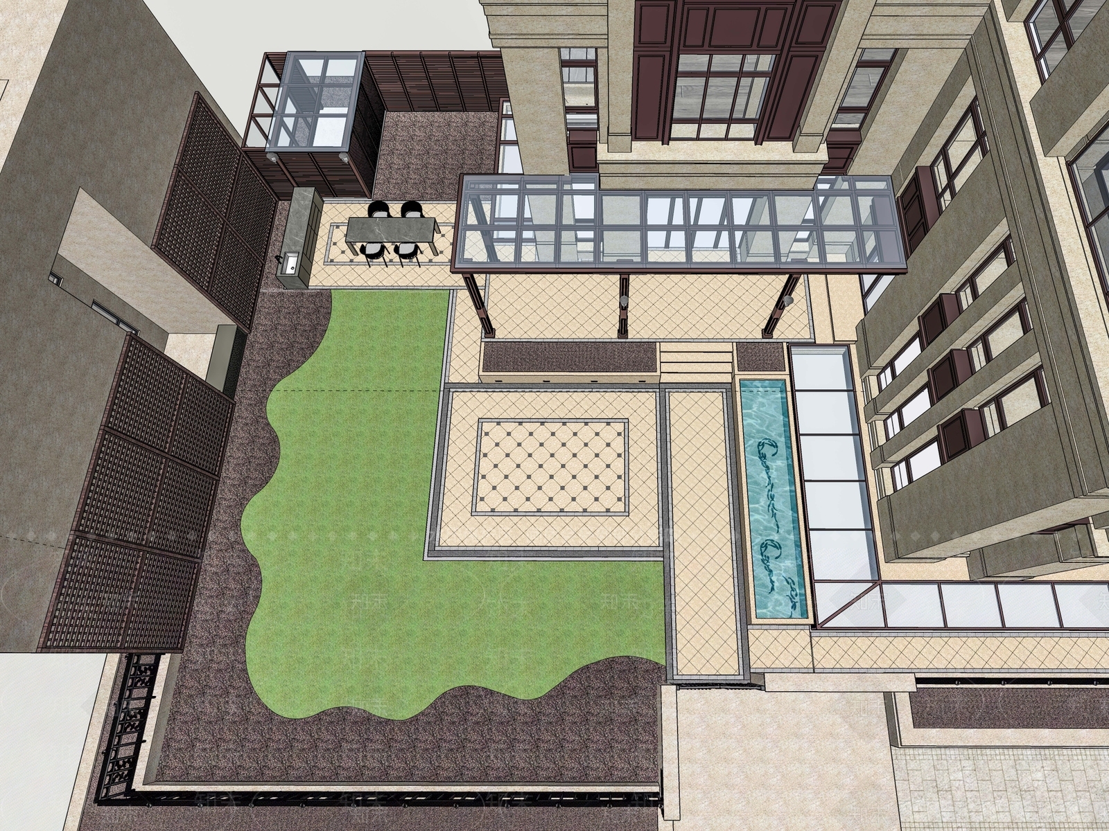 欧式庭院花园景观SU模型下载【ID:1156036934】