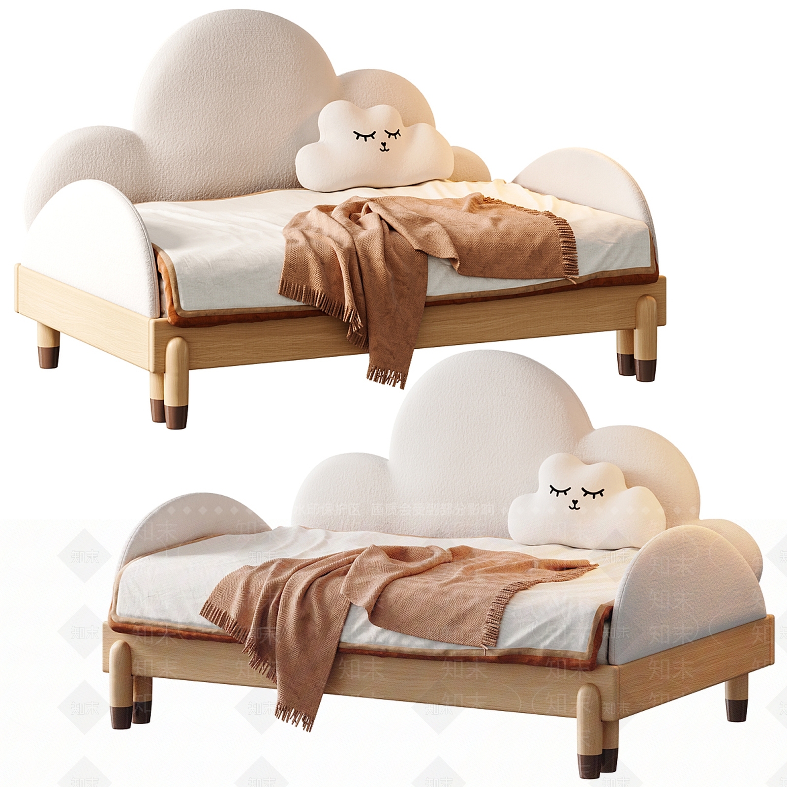 现代布艺儿童床3D模型下载【ID:1156036486】