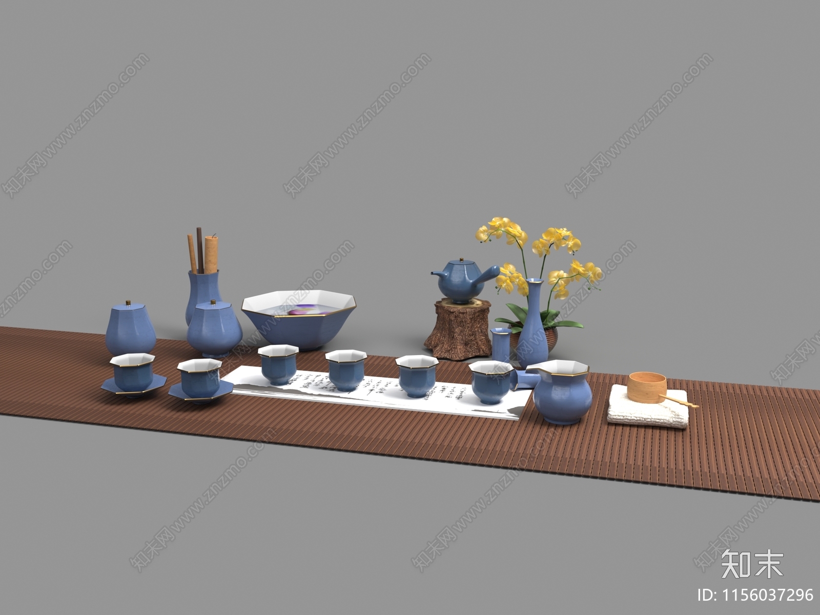 中式青瓷茶具3D模型下载【ID:1156037296】