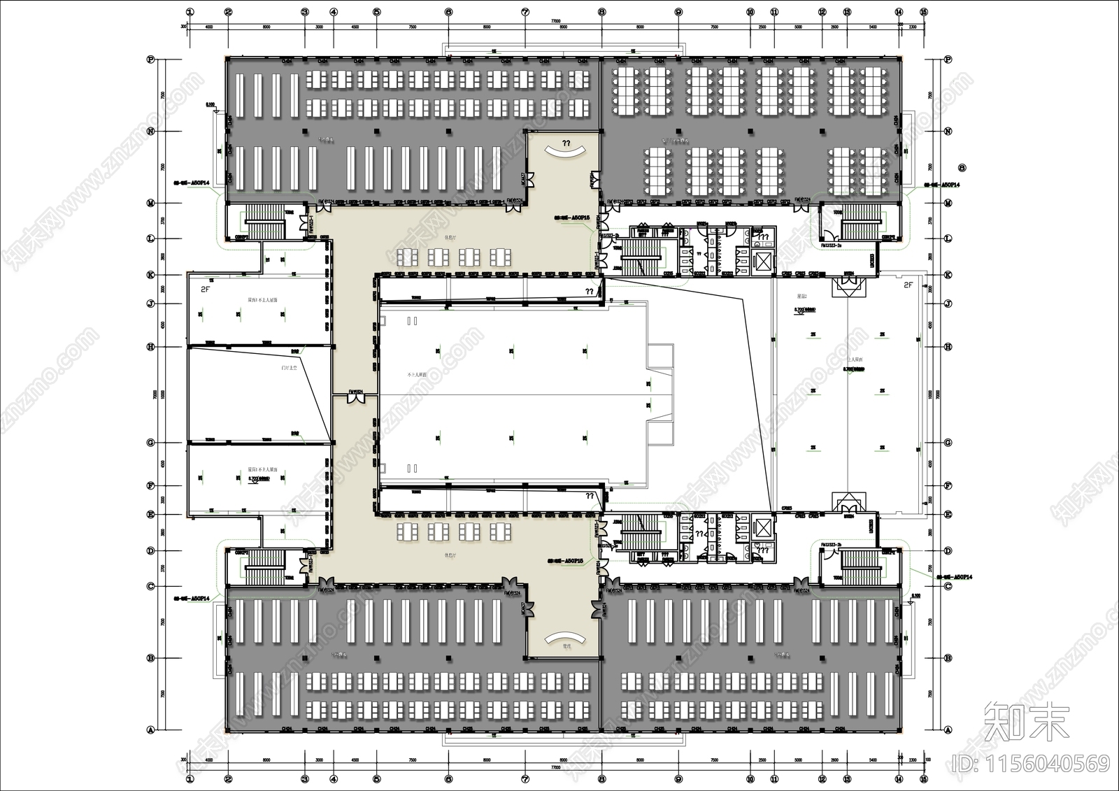 单层5000㎡大型图书馆平面布置图施工图下载【ID:1156040569】
